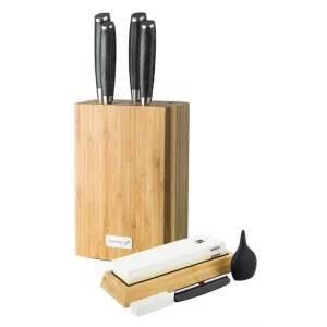 Sada nožů G21 Gourmet Damascus v bambusovém bloku 4 ks + brusný kámen, 6002223